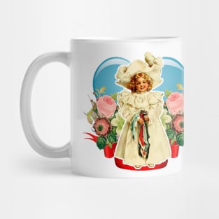 Doll dressed in white with flowers and blue heart Mug